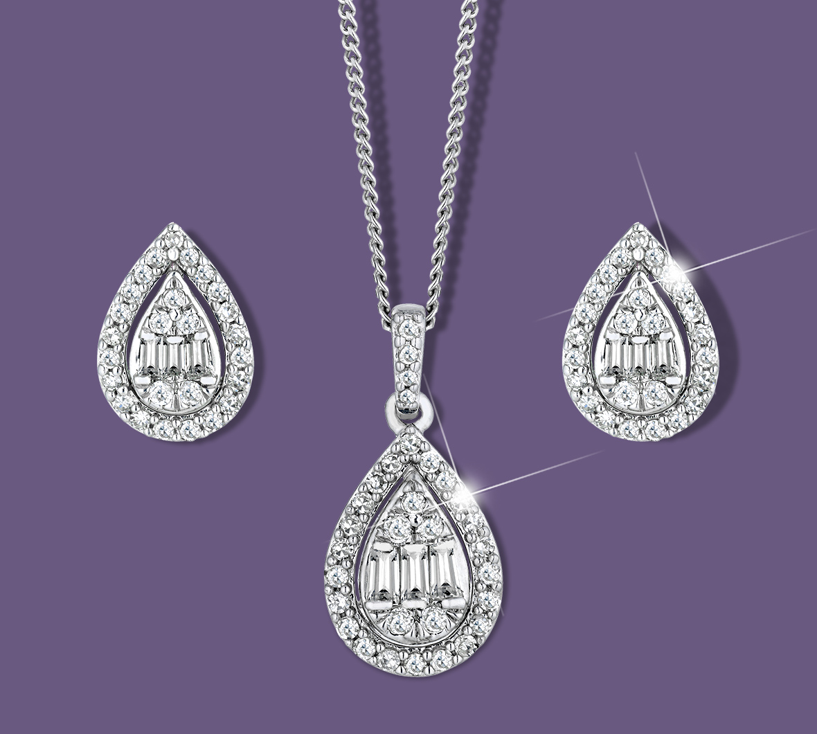 9ct White Gold 1/2ct Diamond Pear Jewellery Gift Set