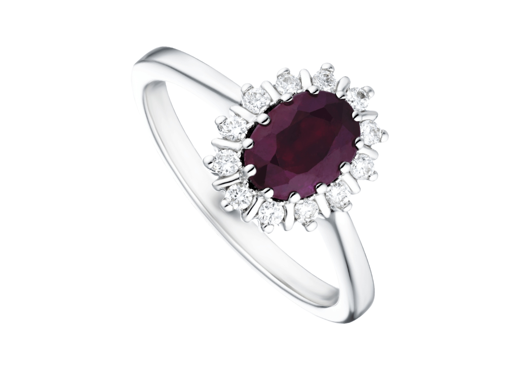 18ct White Gold Ruby & 0.15ct Diamond Halo Ring