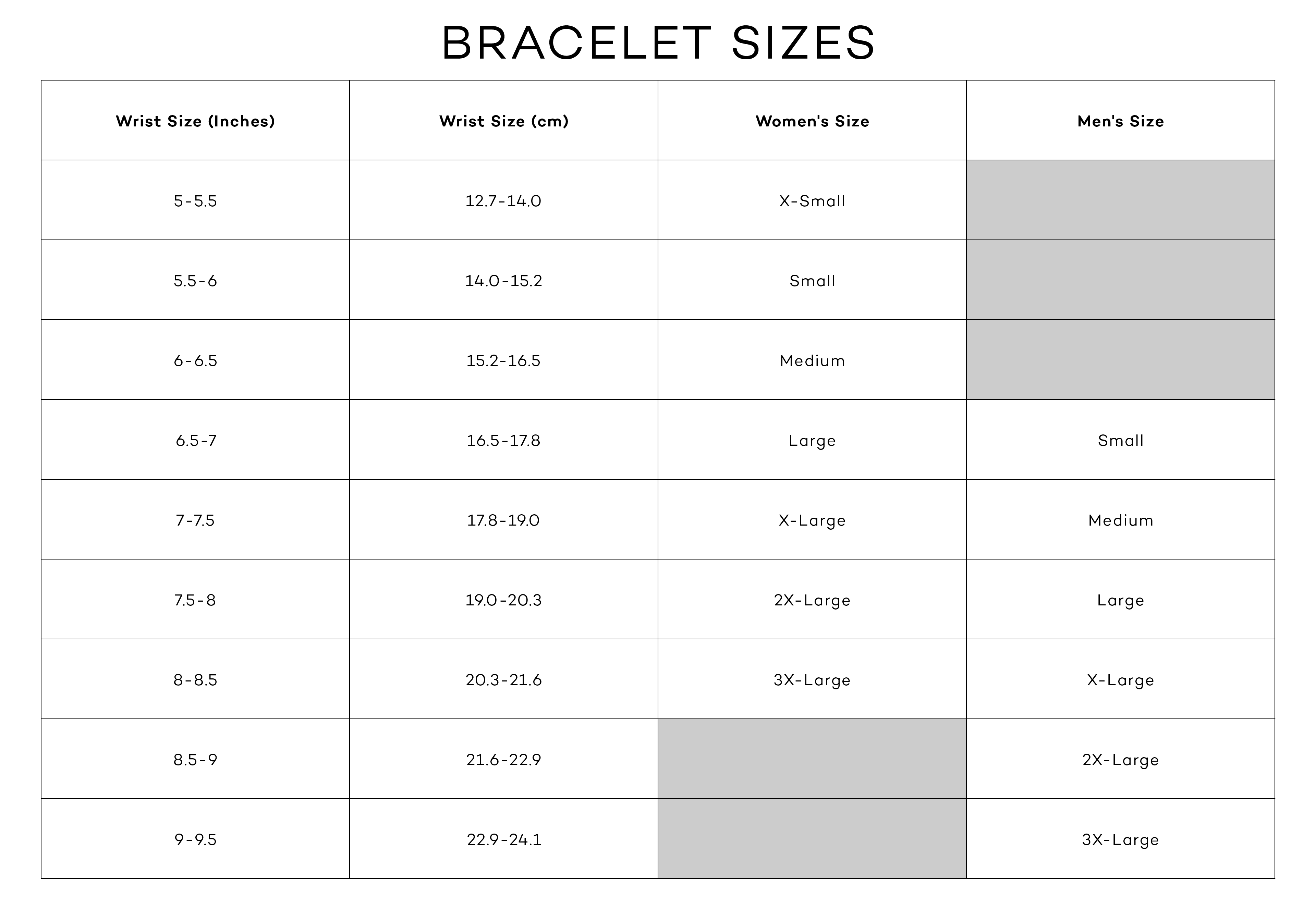 Bracelet Size Guide