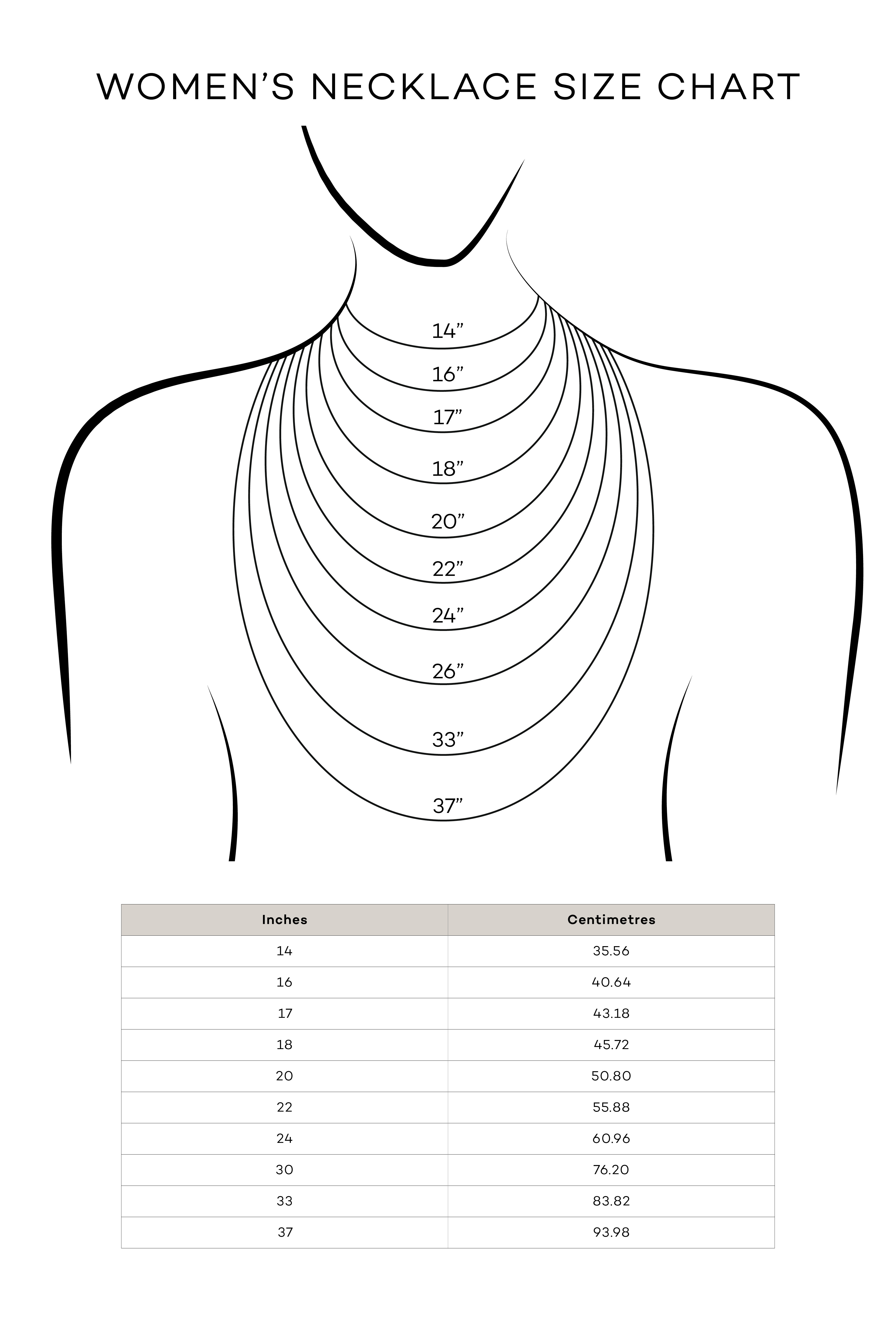 Womans Necklaces Size Guide